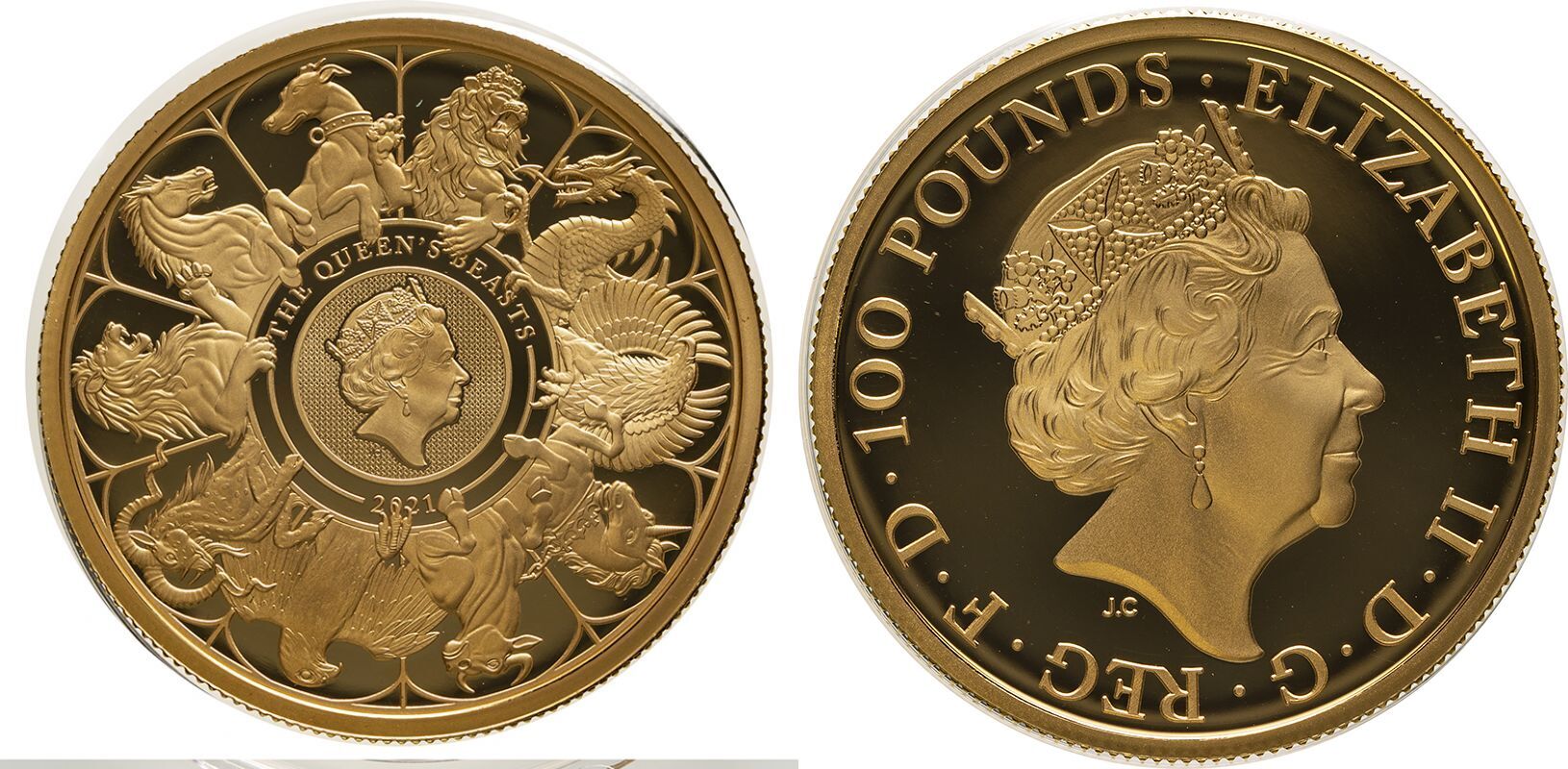 Lot 2: 2021 Gold 100 Pounds (1 oz.) The Queen's Beasts 2021 Proof Box & COA